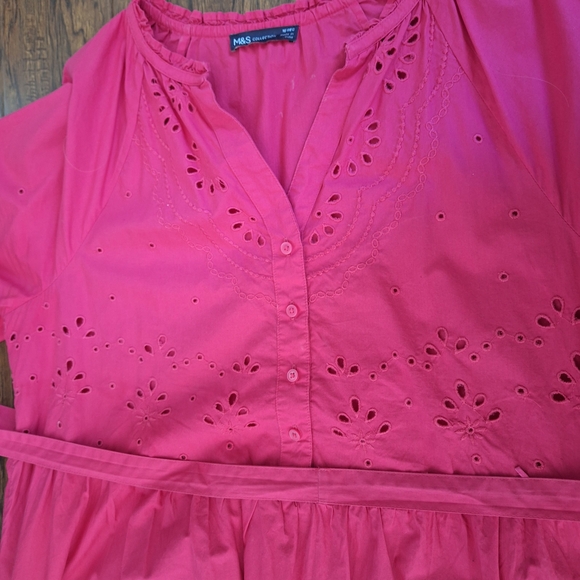 Kids Pink Eyelet Cotton Dress with Waist Tie - Picture 3 of 5